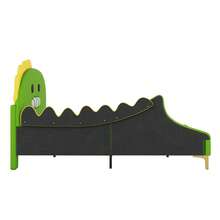 Sairedel Letto per bambini 140*200cm, a forma di dinosauro dei cartoni animati, letto piatto, materiale PU, verde