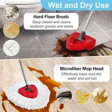 Spin Mop Head, Mop Replacement Handle,Brush,Base Compatible With O Cedar 1 Tank,2 Microfiber Mop Refills,1 Triangle Base,1 Brush And 30-58" Mop Handle Combo Set To Floor Cleaning(White,1 Tank)