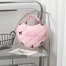 Individuell bestickte gesteppte herzförmige Kosmetiktasche mit Griff, Schleifenblumen-Reise-Make-up-Tasche, tragbare Kulturtasche, Waschbeutel, kleiner Aufbewahrungsorganizer für Mädchen, personalisiertes Geschenk zum Geburtstag oder Feiertag, Weihnachtsgeschenkzubehör - Verschiedenfarbig - Übersicht 21