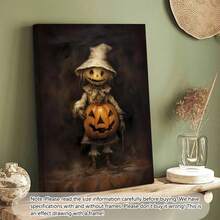 1pc Scarecrow With Pumpkin Wall Art Print Vintage Halloween Painting Spooky Decor Rustic Decor Dark Rustic Gothic Print Dark Victorian College Art For Home, Bedroom, Kitchen, Living Room, Bathroom, Hotel, Coffee Shop, Office Decoration, Halloween Wall Art, Modern, Vintage Home Decor Halloween Decor Fall Decor Room Decor