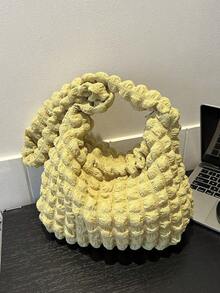Bolso bandolera acolchado de hombro de moda estilo matelassé, unicolor, con relleno de plumas en forma de rombos, bolso tipo cartera en forma de empanadilla - Mostaza Amarilla - Ver 7