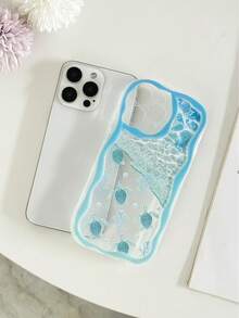 奶油色纹理波浪边光面海龟海滩彩绘防震手机壳,配有手工串珠手链,兼容 16/11/16pro/16plus/16promax/16e/15Promax/13/14/12/XS/XR/7G/8P,兼容三星 Galaxy S25/S25PLUS/S25 Ultra/A16/A36/A26/A56 防水防摔防刮 - 彩色 - 查看 7