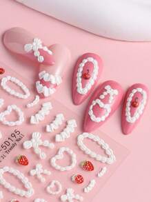 2pcs 5D Embossed Cake Cream Nails Art Stickers French Lace Skirt Edge Cute Cream Stripes Strawberry Cherry Bow Nail Decals Kawaii Heart Cream Nail Art Decoration Self-Adhesive Stickers DIY Nail Supplies