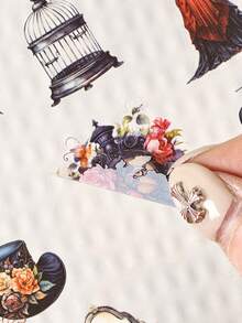 6张/24张PET材质贴纸，防水手账贴纸，模切贴纸，复古贴纸，剪贴簿用品，奇幻，美丽，花卉，汽车，人物，家居，豪宅图案 - 彩色 - 查看 7