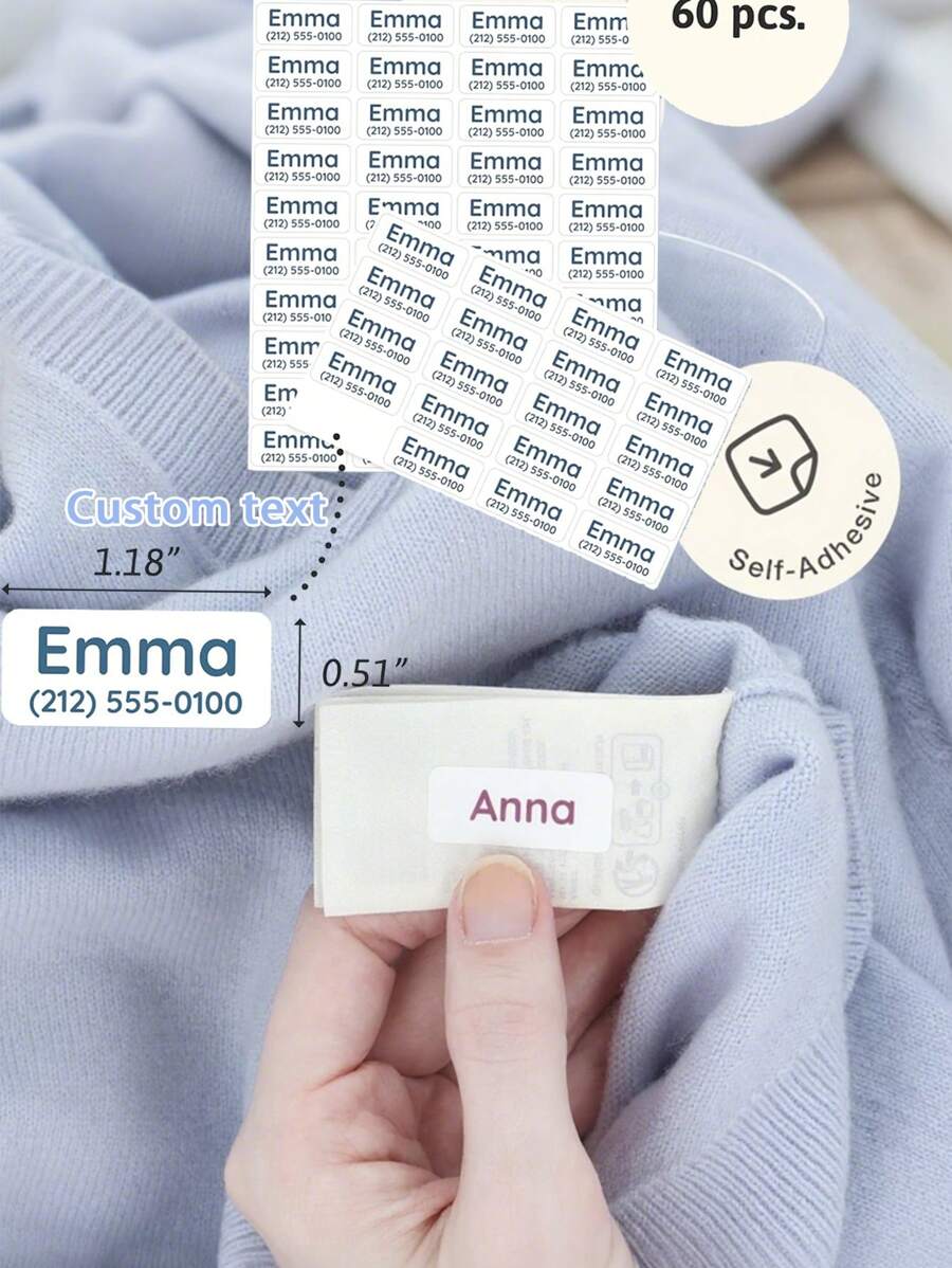 Etichette per indumenti per case di cura (150) - Etichette adesive per vestiti e oggetti personali. Etichette personalizzate per asili, case di riposo e uso in lavanderia - Bianche