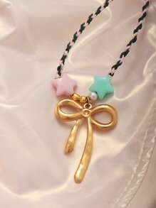 1pc Women's Handmade Colorful Rope DIY Stainless Steel Pendant Necklace, Vacation Vibe & Casual Wear