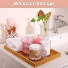 4 Pack Qtip Holder For Bathroom Organizers And Storage, Apothecary Jars With Lids For Home Decor Accessories, Q Tip Dispenser Vanity Makeup Canister For Cotton Swab,, Floss,Hair Clips - Black - View 11