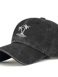 1 件椰子树刺绣棒球帽，透气时尚男女通用设计，适合旅行、户外活动 - 黑色 - 查看 4