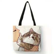 Bolso de mano con estampado de gato de dibujos animados, bolso de hombro de gran capacidad, bolso informal para mujer para compras escolares de trabajo 9YVM - Lindo 5 - Ver 13