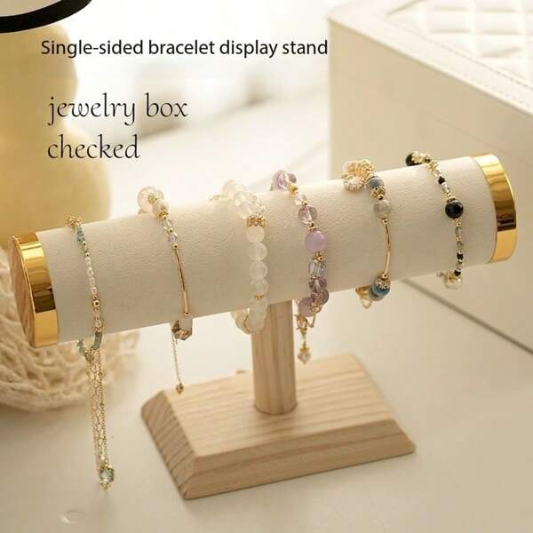 Women's High-End Exquisite Solid Wood Leather Velvet Bracelet Stand Bracelet Anklet Jewelry Home High-End Velvet Solid Wood 1-Layer Bracelet Stand, Jewelry Single-Layer Display Stand Bracelet Bracelet Watch Hair Accessories Storage Rack Bracelet Display Stand, Bracelet Stand With Wooden Tray, Jewelry Stand, Suitable For Elastic Hair Bracelet Watch