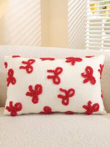 1pc Jacquard Bow Decorative Pillow Case, Cute, Back To School Gift, Girl Dorm Bedding, Dorm Decor, Pillow Cover Only, Suitable For Sofa, Cushion, Throw Pillow, Lumbar Pillow