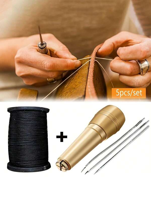 Conjunto de 5 peças de Sovelas Resistentes para Artesanato em Couro - Kit de Costura e Reparo Manual com Agulhas Retas e Curvas, Adequado para Reparo de Sapatos e Acessórios de Fabricação de Couro Sintético
