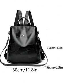 高品质真皮女士双肩包、手提包、经典女式书包、旅行包、单肩包 - 黑色 - 查看 4