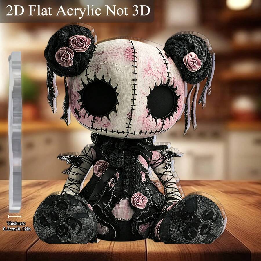 2D Flat 0.3cm Thick Gothic Horror Doll Acrylic Desktop Decoration - Dark Bohemian Style With Skeleton Face, Sewn Eyes And Lace Skirt, Halloween Christmas Bar Cafe Decor, Unique Friend Gift, 2D Flat Design, Halloween Home Decor, Shocking Aesthetics, Exquisite Craftsmanship, Alternative Ornament