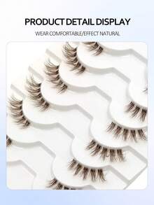 10 Pairs Brown Half-Strip False Eyelashes, Natural & Fluffy Faux Mink Lashes, Reusable, Extend Outer Corner, Transparent Lash Band For Comfortable Wear, Suitable For Everyday Makeup - Lông mi  mắt mèo - Xem 3