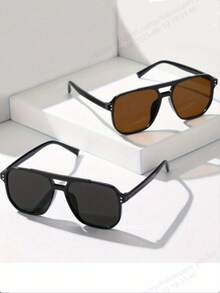 2pcs Unisex Fashion European And American Full Frame Fashion Glasses, Retro Large Frame Glasses - Multicolor - View 2