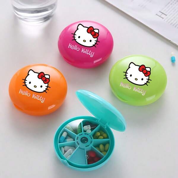 Sanrio 1pc Portable Capsule Box For Hello Kitty, Suitable For 7-Day Travel, 7-Grid Airtight Container For Storing Loose Beads, Desktop Jewelry Box Storage