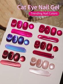 XEIJAYI Nuevo Set de Esmalte de Uñas Gel Ojo de Gato 6 Colores 2025, Arte de Uñas Ojo de Gato Azul y Rosa, Adecuado para Diseño de Salón de Uñas para Mujeres - Multicolor - Ver 2