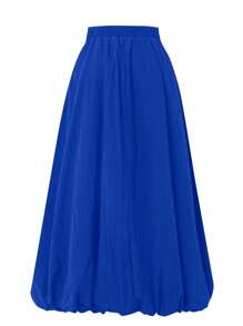 Women's Bubble Skirt Elastic Waist With Pockets Solid A-Line Long Skirts