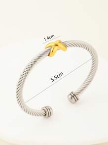 1pc Minimalist Stainless Steel Cable Wire Open Cuff Bracelet, Adjustable C-Shape Fashion Bangle, Suitable For Gifts And Daily Wear