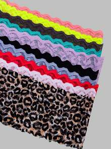 11pcs/Set Women's Leopard Print Sheer Low-Rise Sexy Lace Thong Lingerie - Multicolor - View 3