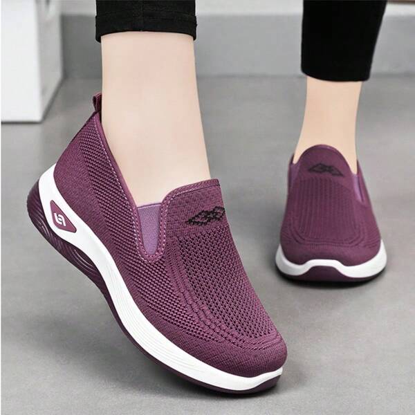 Damen Slip-On Sneaker mit elastischem Strickobermaterial und atmungsaktivem Mesh, weiche Gummisohle, bequeme Lässig Schuhe für alle Jahreszeiten, geeignet für Sport, Schule, Arbeit, Laufen, Wandern, Partys, Essen, Einkaufen