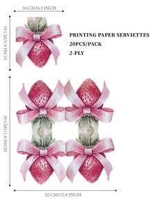 Conjunto de 20 guardanapos estampados em aquarela com estampa de morango e laço, papéis de seda coloridos descartáveis para festas de aniversário, adequados para lojas de sobremesas, cafés, restaurantes, decoração de festas, feitos de celulose virgem - Multicolorido - Ver 4