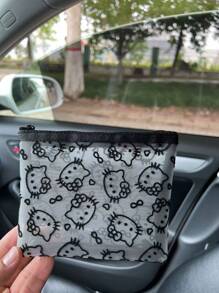 Sanrio 1pc Cute Kitty Velveted Mesh Cosmetic Bag, Portable Data Cable Organizer Pouch, Handheld Carry Bag For Outdoor