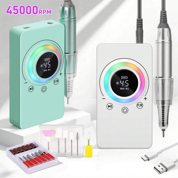 Machine à ongles électrique portable de 45 000 tr/min, perceuses à ongles professionnelles pour vernis à ongles en gel, lime à ongles rechargeable, outil de manucure