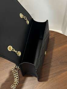 Seam Chain SS Jewelry Square Shoulder Bag Oblique Shoulder Bag - Black - View 10