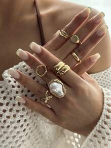 6pcs/Set Minimalist French Style Rings Metal Vintage Design Personalized Party Jewelry Gift Set, Suitable For Daily Wear