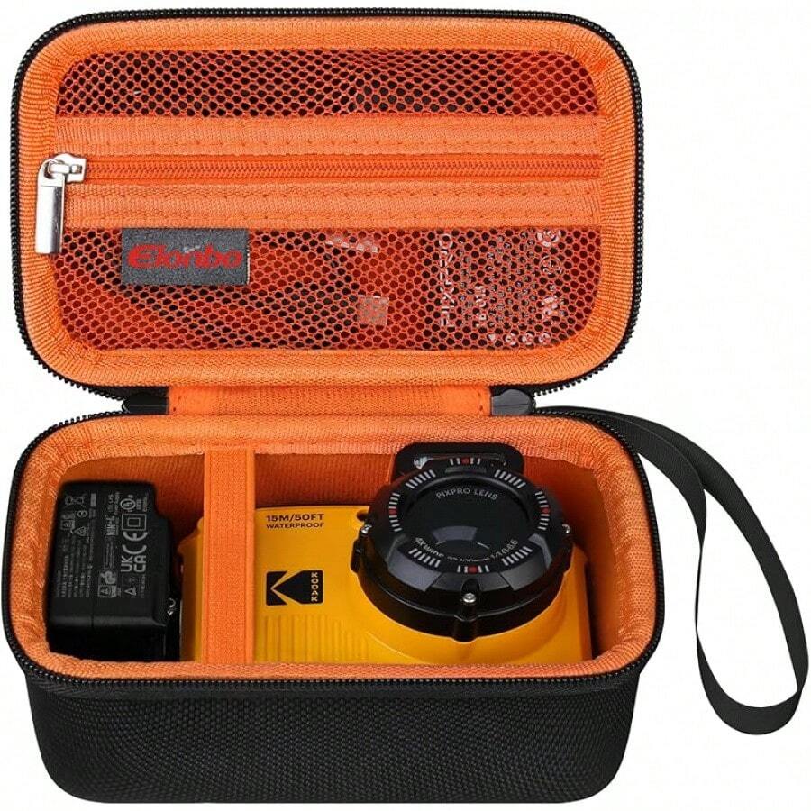 Elonbo Carrying PIXPRO WPZ2 Rugged Waterproof Digital Camera, Shockproof WiFi 4K Video Digital Camera Storage Cover Bag, Mesh Pocket Fits Battery Card. Black - 橘色 - 查看 1