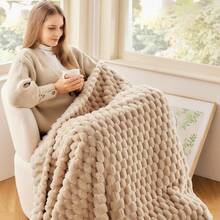 Super Soft King Blanket Pink Premium Silky Flannel Fleece 3D Ribbed Jacquard Lightweight Bed Blanket All Season Use (Pink Ribbed, King(90"X110")) - Brown - View 2