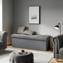 Sweetcrispy Sweetcrispy Foldable Storage Ottoman Bench, Storage Chest, End Of Bed Foot Rest Stool With Padded Seat, Bedroom Bench For Living Room, Support 660lbs, Grey