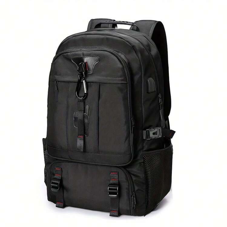 80L 男士户外背包登山旅行背包运动露营徒步旅行背包大号书包男士背包带鞋袋登机包，航空认可的旅行必需品，学校用品，学校背包，学校背包，书包，返校包，大容量，笔记本电脑隔层，行李带设计，鞋隔层，轻便，男孩和男人，白领人士，非常适合返校，开学第一天 - 黑色 - 查看 5