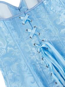 女士提花紧身胸衣，性感露背绷带抹胸吊带衫，无肩带露脐上衣 - 天藍色 - 查看 6