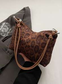 Vintage Leopard Print Tote Bag - Large Capacity Nylon Shoulder Bag With Zipper Closure, Ideal For Daily Commute And Valentine'S Day Dates, Everyday Commute Bag Vintage Print Bag Durable Nylon Bag, Novelty Purse