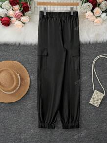 Pantalon long casual en tissu tressé avec poches, toutes saisons, pour femme