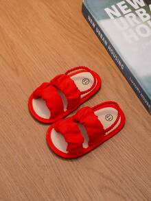 1 par de sandalias planas, cómodas y casuales con diseño de pliegues elásticos, adecuadas para el verano - Rojo - Ver 5