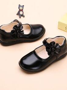 Children's Shoes, Girls' Leather Shoes, Soft-Soled Princess Shoes, Fashionable Spring And Autumn 2025 New Style, Bow Soft Soled Hook And Loop One-Legged, Black Baby And Primary School Performance Shoes - Black - View 6