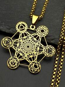 瑜伽印度佛教 7 脉轮不锈钢吊坠项链神圣几何空心天使印章梅塔特隆符号链首饰 - 項鍊 - 查看 7