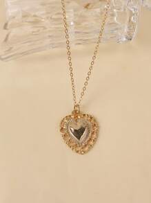 European & American Style Openwork Metal Heart Pendant Necklace, Delicate Luxe Heart Charm, Gift Jewelry For Valentine's Day