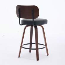 Set Of 2 Swivel Bar Stools, 26" Upholstered Faux Leather Counter Height Barstools With Walnut Back & Bentwood Legs, Mid Century Modern Bar Chairs Island Stools For Kitchen Counter - màu đen - Xem 5
