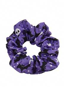 1pc Halloween Hair Scrunchies, Pumpkin Skull Design Hair Tie, Spooky Theme Hair Accessories, Scrunchies Hair, Hair Tie ,Hair Accessories, Ponytail Holders, Hair Elastics, Hair Rubber Bands ,Halloween Costumes Holiday Essential