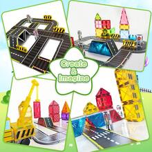16/26pcs Magnetic Building Tiles, Traffic Theme Road Planning Construction Toy Set, Durable ABS Structure With Race Track And City Road Extension, Suitable For Children's Festivals And Birthday Gifts