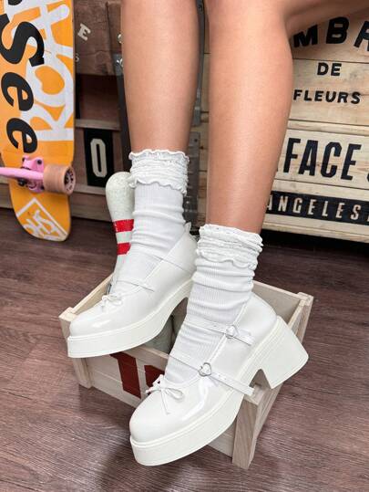 DareSee White Mary Jane Flats, Fairy-Inspired, Versatile Vintage Style, Flattering For Petite, Platform Sole, Suitable With Skirts, Summer 2025 New Arrival Music Fest Y2KFest Back To School Autumn Christmas Christmas Winter Christmas Gifts