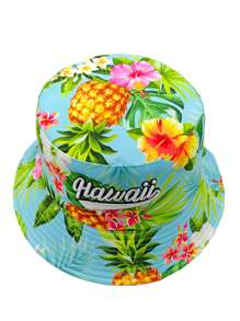 Cappello da pescatore alla moda con ricamo in stile hawaiano, reversibile, casual, leggero e adatto a unisex per uso all'aperto e viaggi
