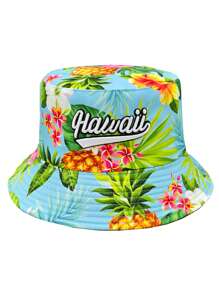 Cappello da pescatore alla moda con ricamo in stile hawaiano, reversibile, casual, leggero e adatto a unisex per uso all'aperto e viaggi