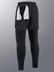 Men's 2-In-1 Sports Pants With Liner, Elastic Quick Dry For Running, Fitness, Basketball