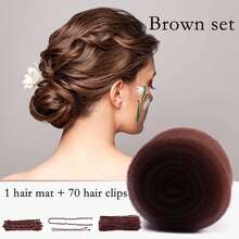 1 套发垫，用于盘发 | 丰盈发圈发髻制作器 | 海绵发垫和隐形盘发工具 | 包含发夹、U 型夹、深棕色、丰盈发垫、盘发填充物、丰盈工具、发夹、纯色尼龙海绵垫、隐形发髻助推器、女士发型工具、四季配饰 - 黑色 - 查看 12